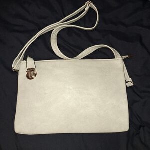 Gray Purse Faux Leather Flat Satchel Bag